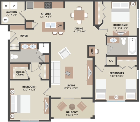 Fountain Villas The Cascade 3 BD 2 Bath 1358 sqft